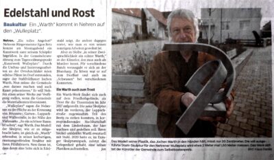Zeitungsausschnitt über den Auftrag der Gemeinde Nehren an Jochen Warth